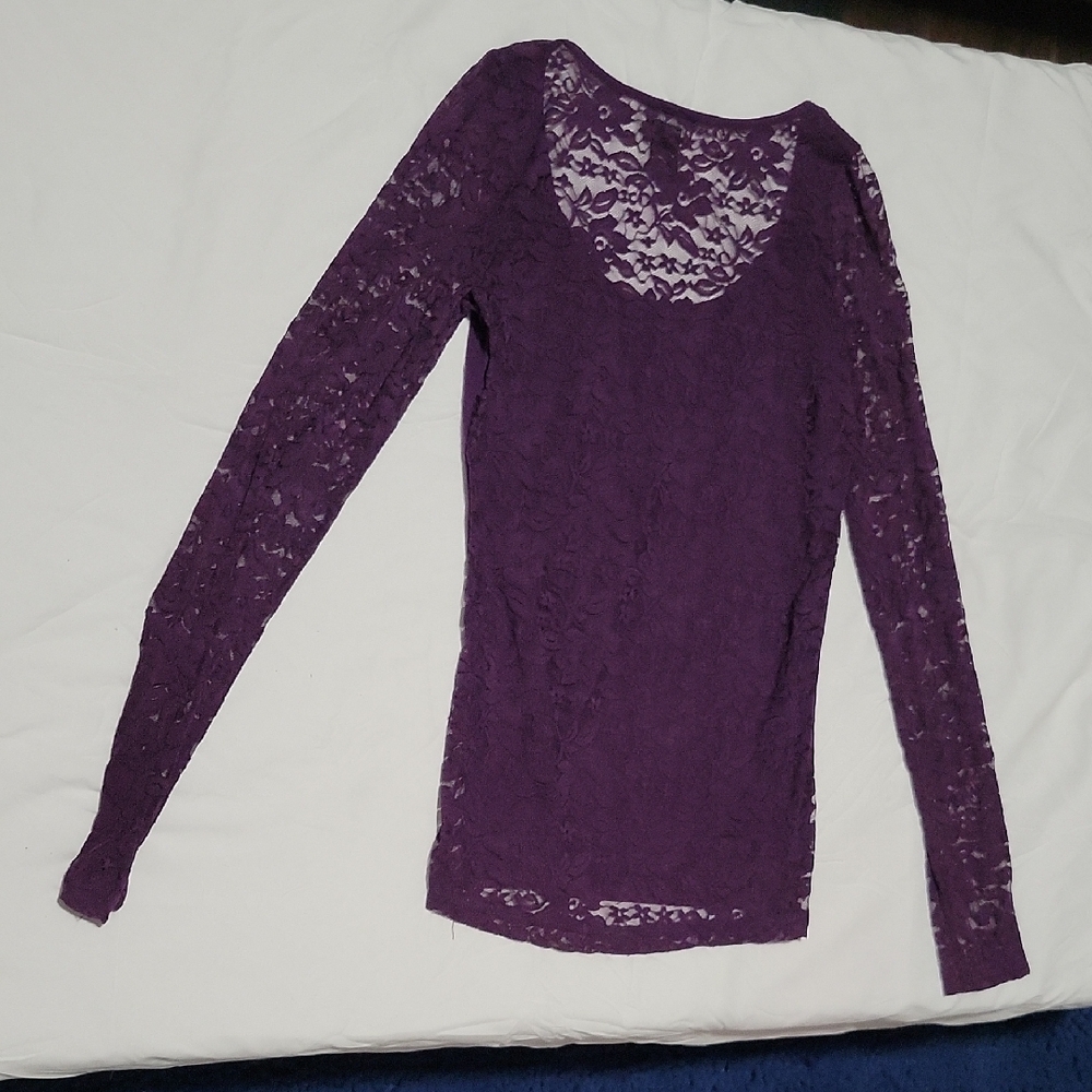 Wet Seal Deep Purple Lace Sleeve Blouse - Picture 4 of 4